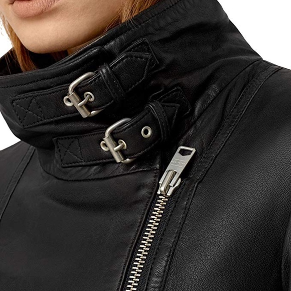 AllSaints Women's Black Bales Leather Biker Jacket - Picture 2 of 8